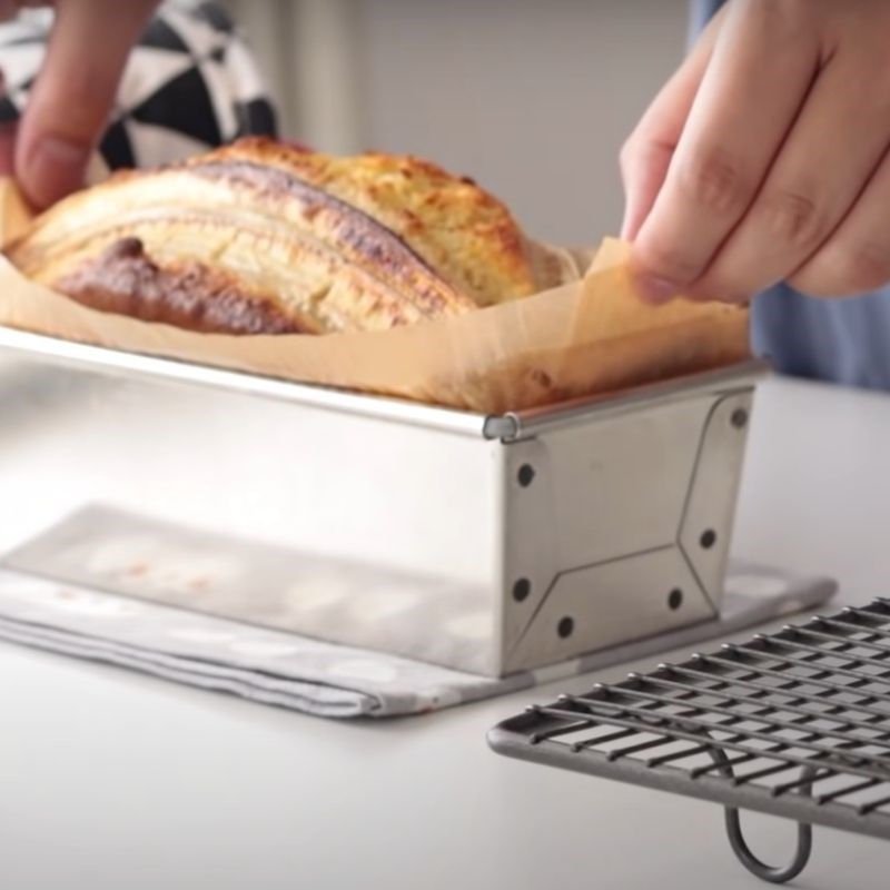 Banana bread baking in oven