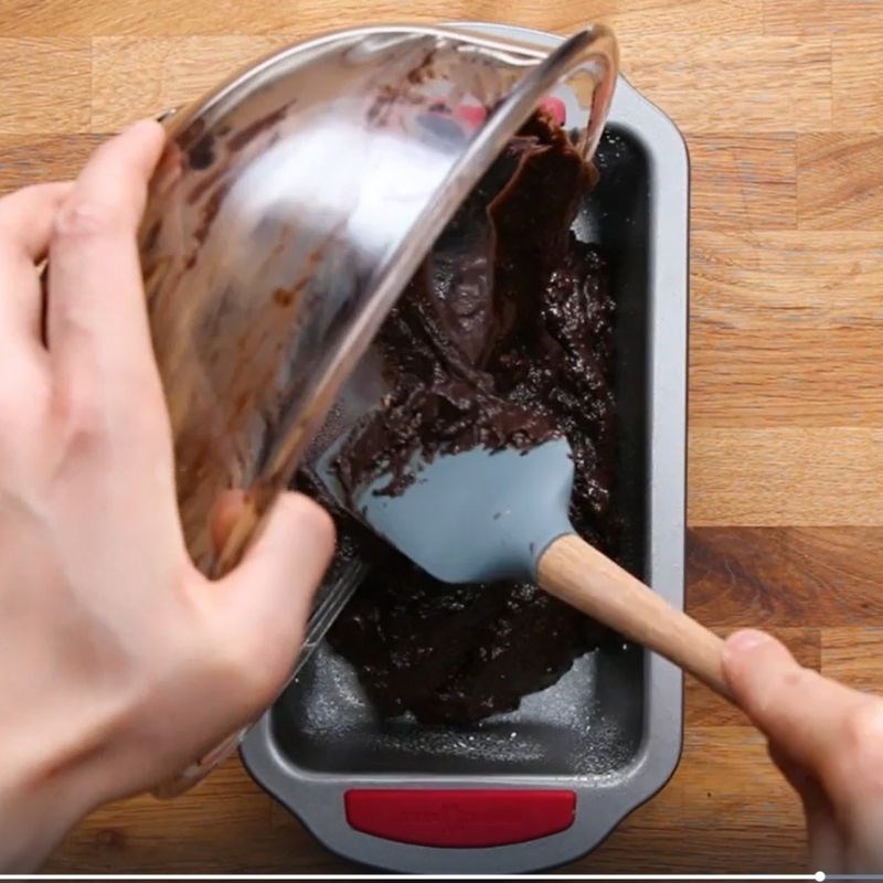 Chocolate batter in loaf pan
