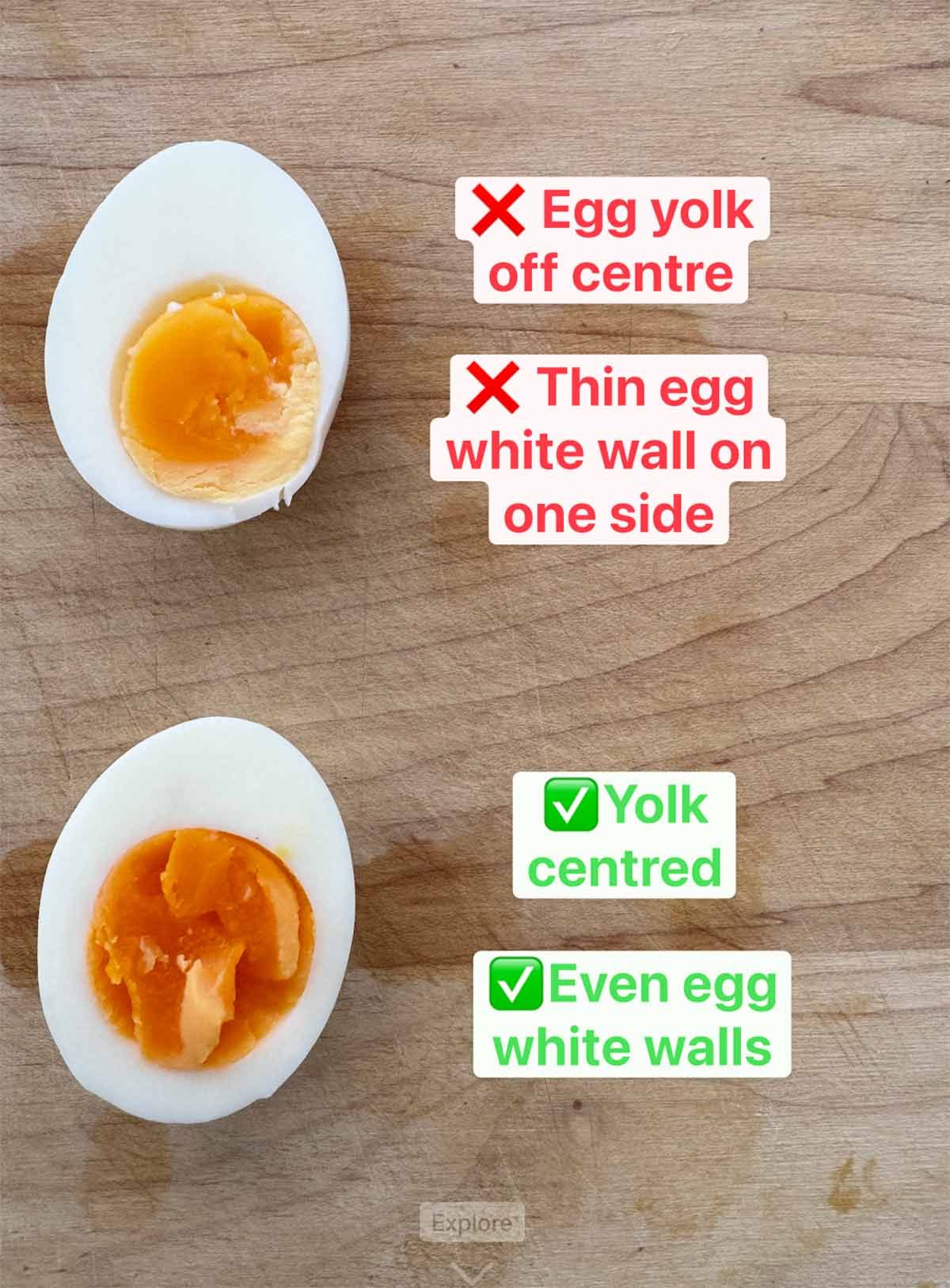 Comparison of eggs with centered yolks versus off-center yolks