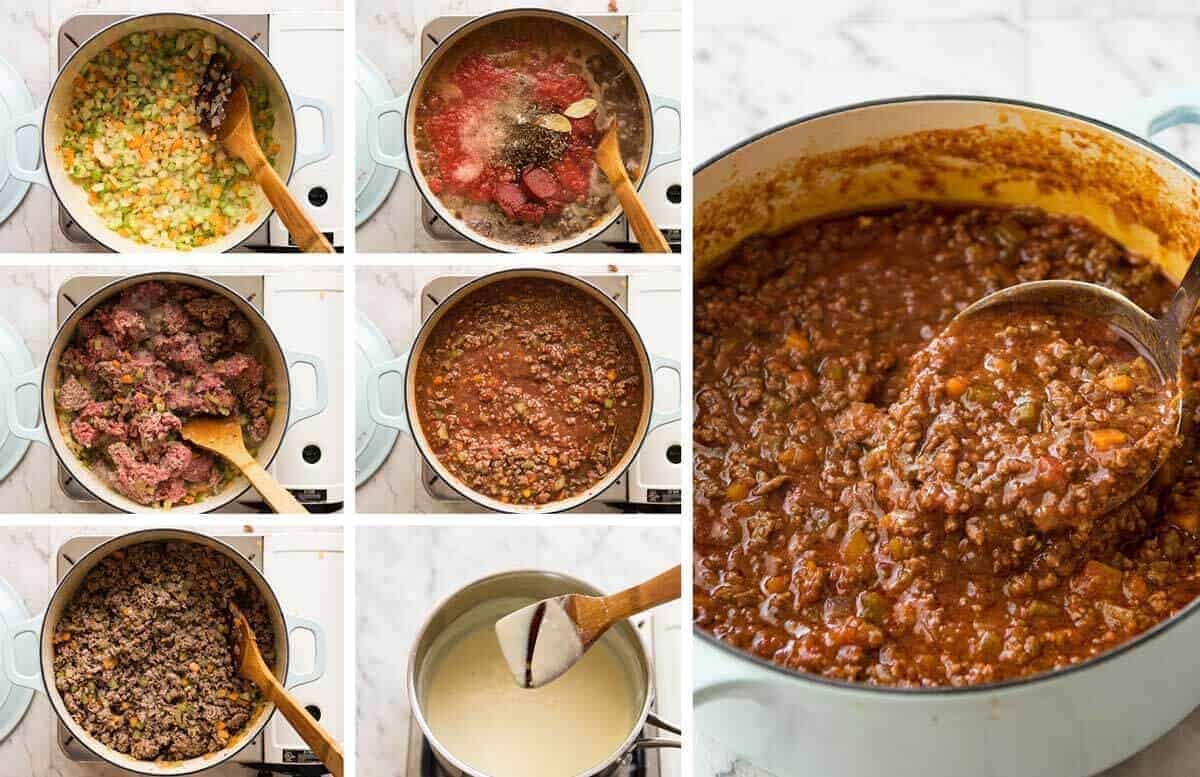 Making the creamy white cheese sauce step by step