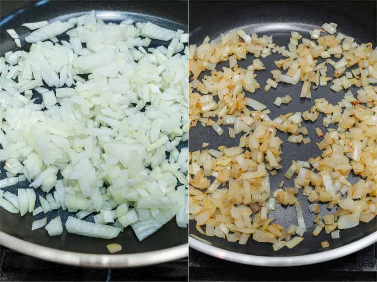 Sautéing onion in a skillet until golden