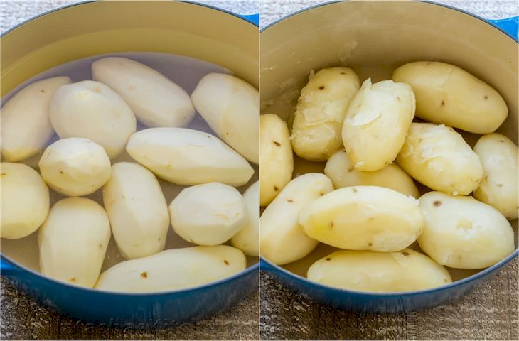 Boiling potatoes in a pot